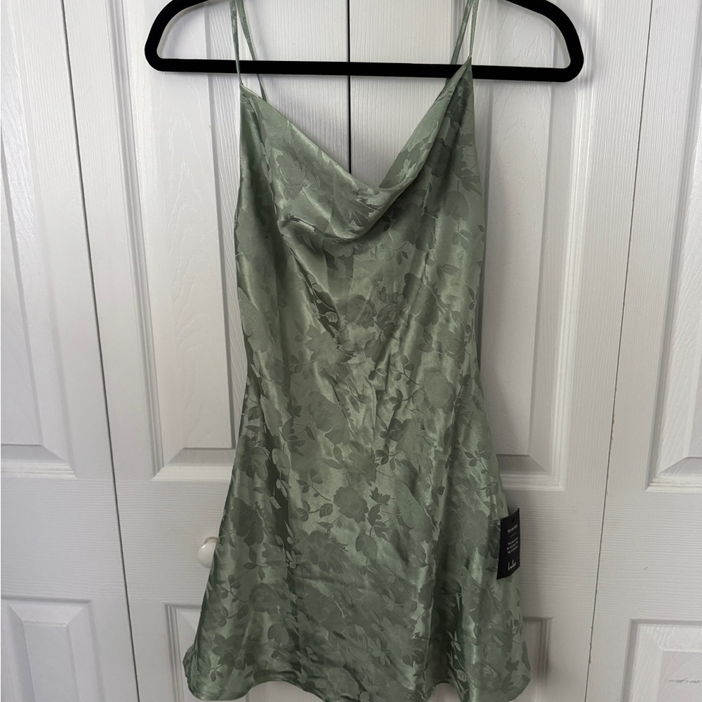 Lulu's Satin Green Slip Dress